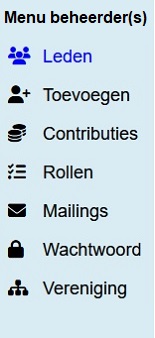 LedenSAAS menu beheerder